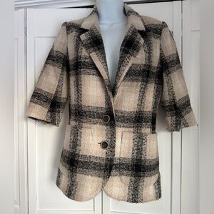 Plaid Women's Jacket - Black and Cream - Size 0